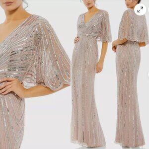 MAC DUGGAL 93583 SEQUINED V-NECK CAP SLEEVE VINTAGE ROSE COLUMN GOWN sz 10